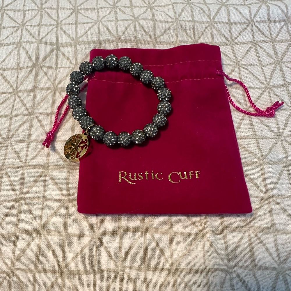 Rustic Cuff Gray Beaded Bracelet with Gold Charm